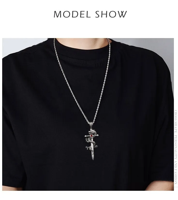 Fashion Jewelry Dragon Sword Pendant Necklace Paved Black Color Jewelry For Men Boy Christmas Gifts - Image 6